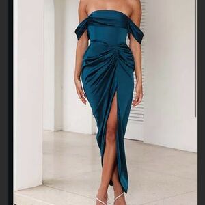 Elegant Teal Off-Shoulder Dress
